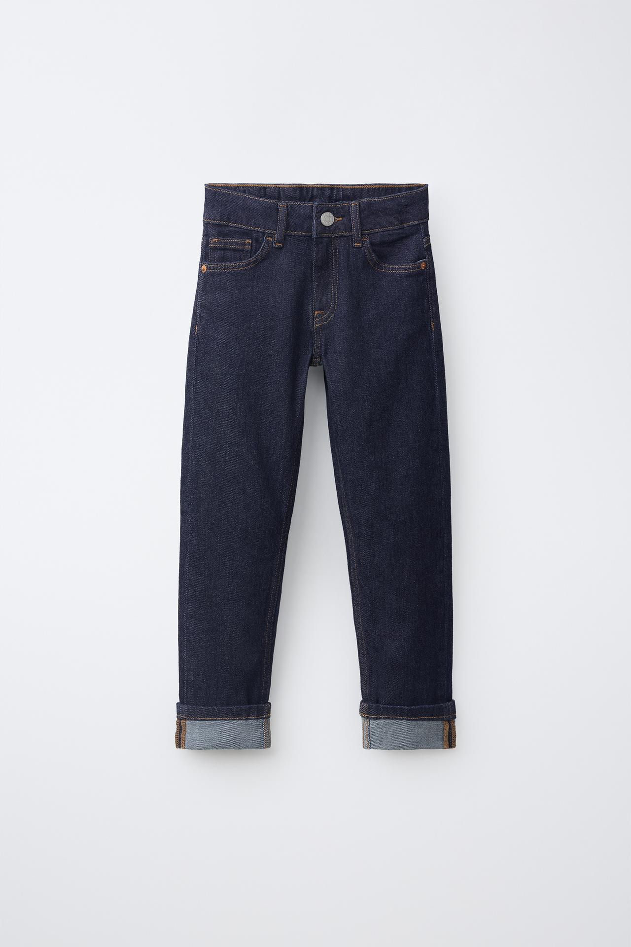 CUFFED STRAIGHT-LEG JEANS — Indigo