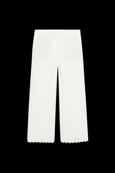 Zara RAMIE PANTS WITH LACE TRIM - Oyster-white - Image 0