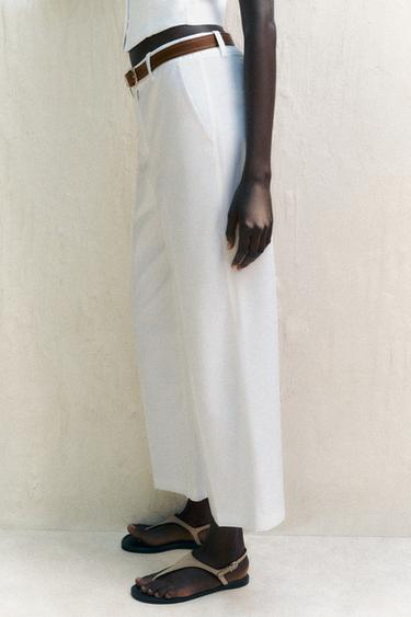 LINEN BLEND CULOTTES WITH BELT - White by Zara - Image 3