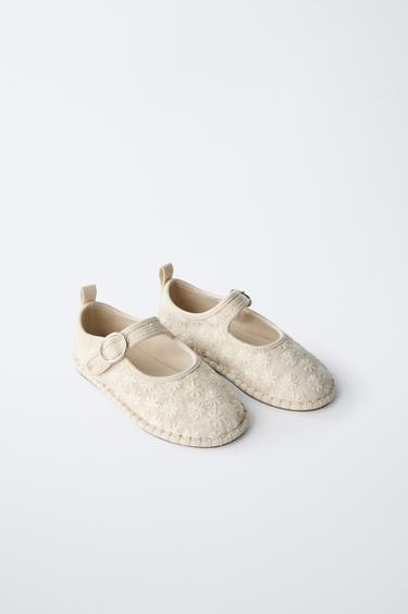 EMBROIDERED BALLET FLATS - Ecru White by Zara - Image 1