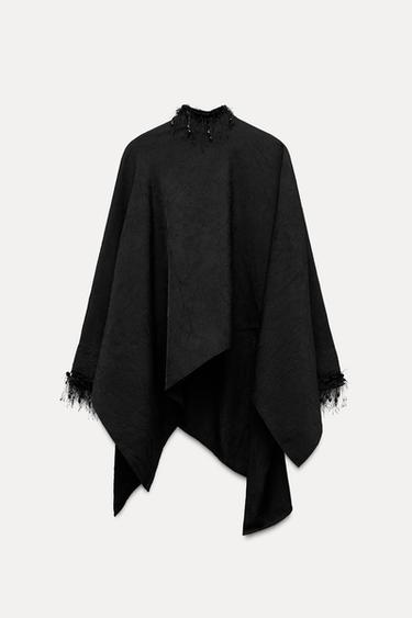 ZW COLLECTION ZMAČKANÝ PLÁŠŤ S KORÁLKY - Černá od Zara