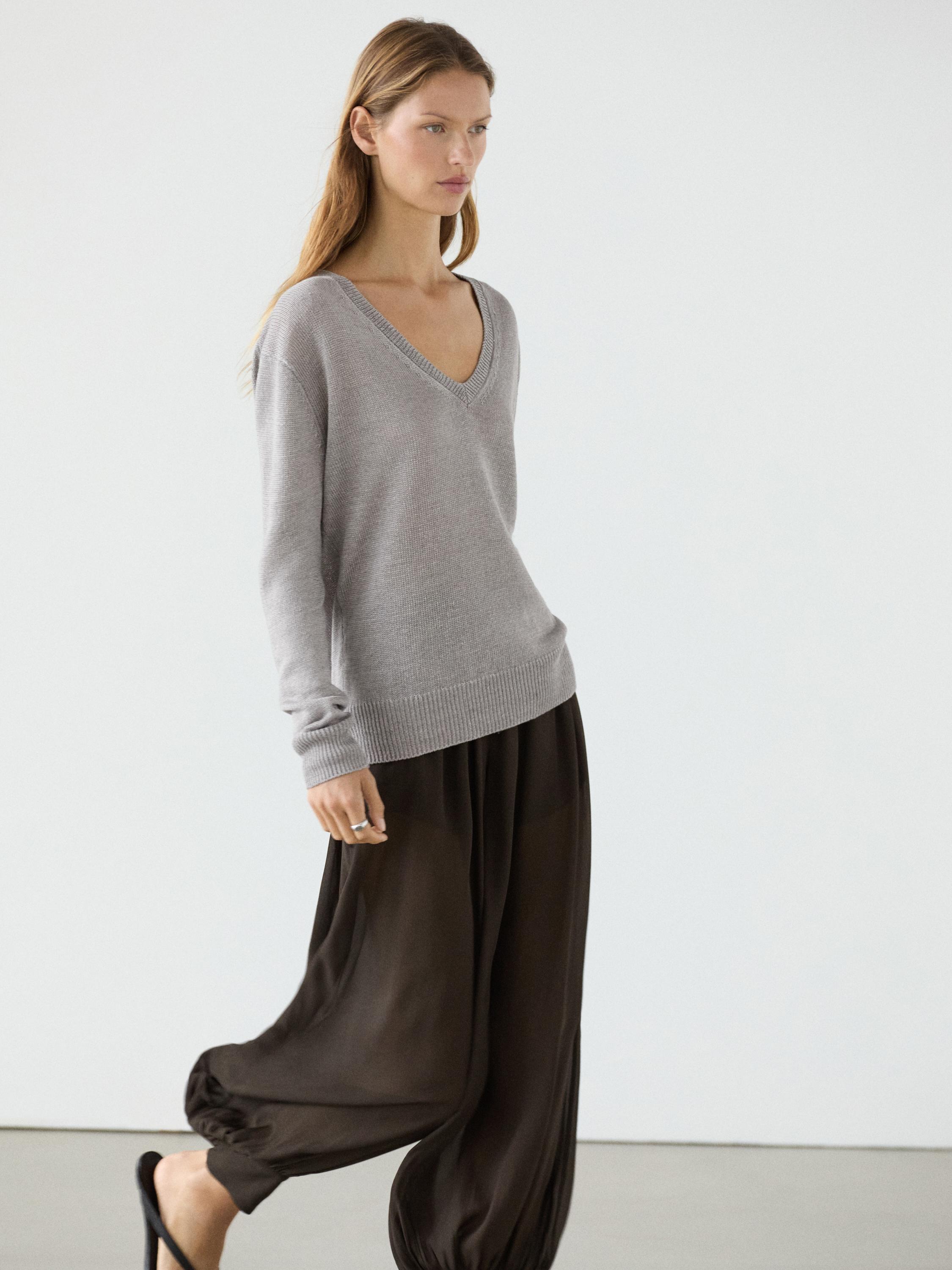 Pull en maille 100 % lin à col V