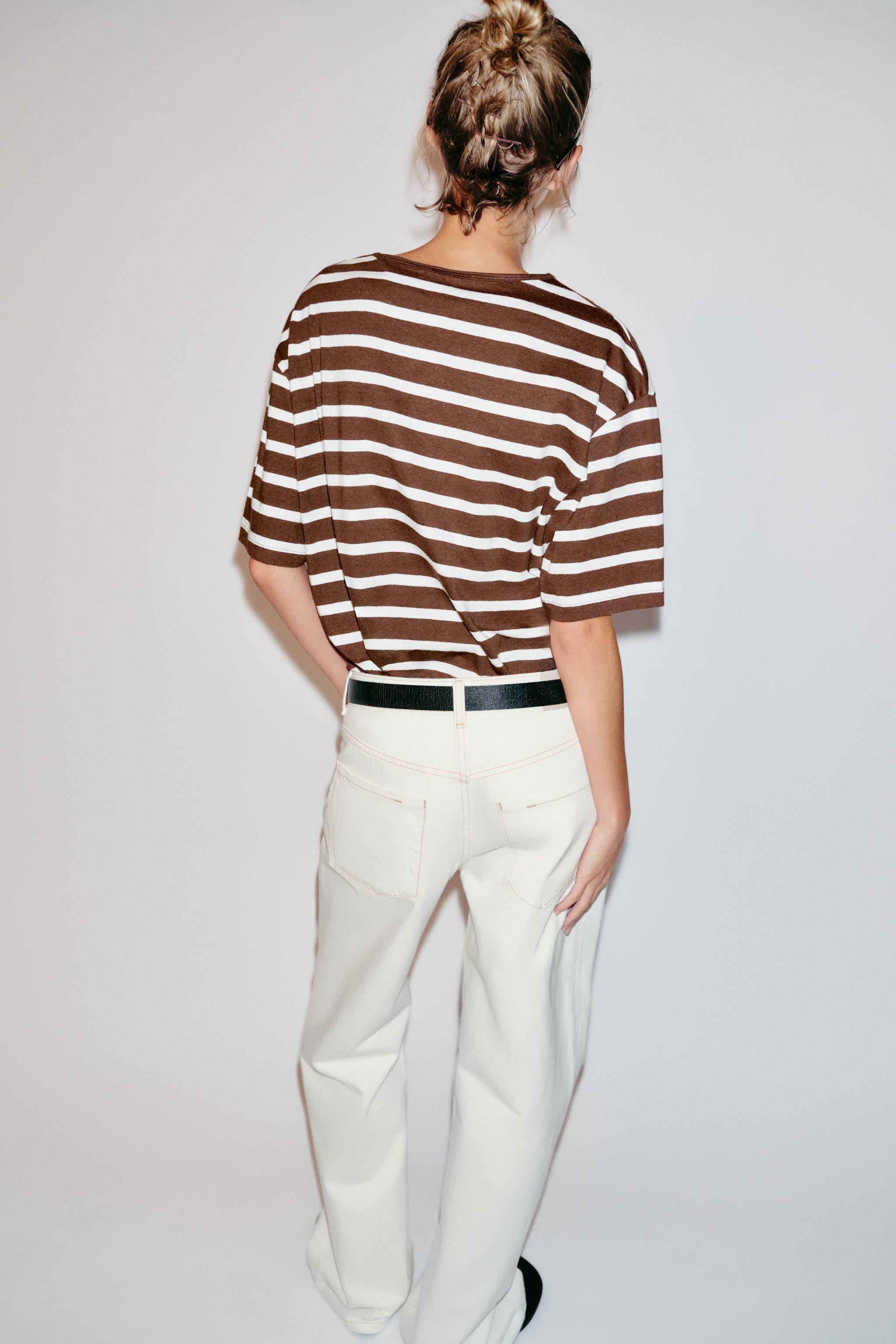 Женские футболки Zara STRIPED SHORT SLEEVE T-SHIRT — фото 4