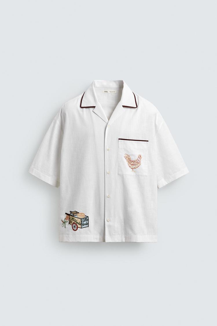 ZARA RELAXED FIT SHIRT WITH CONTRAST EMBROIDERY