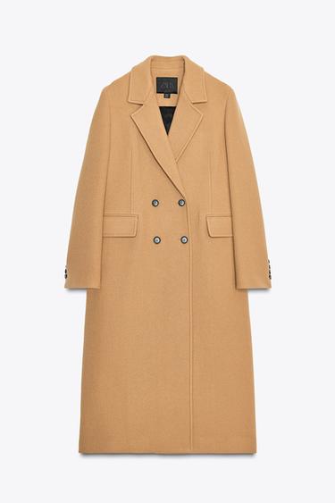 Zara DOUBLE BREASTED WOOL COAT ZW COLLECTION - taupe brown
