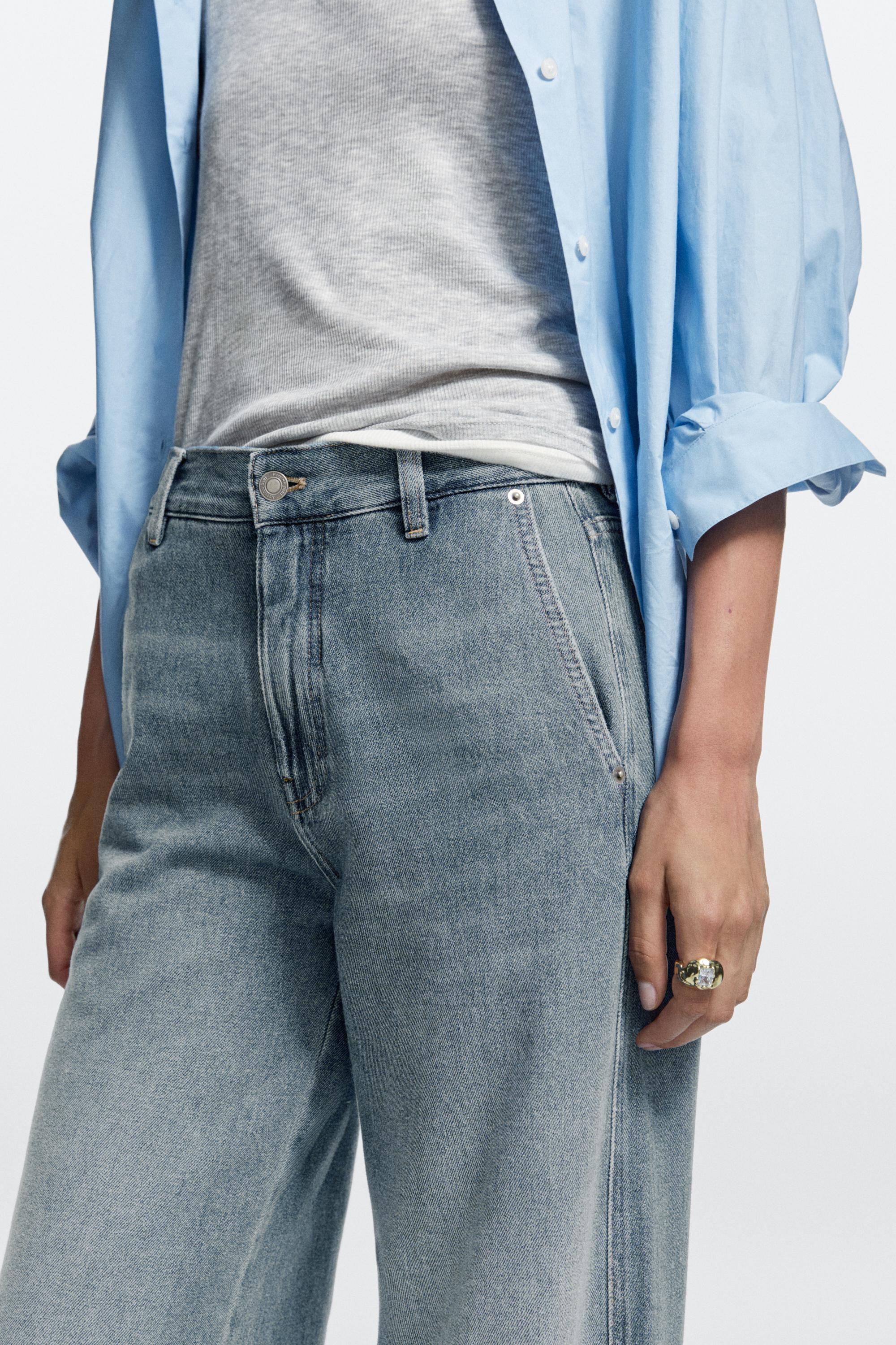 Mid-waist wide-leg jeans — Aquamarine