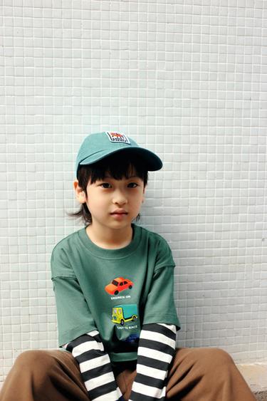 Zara 水洗效果貼布棒球帽 - 斑紋藍色