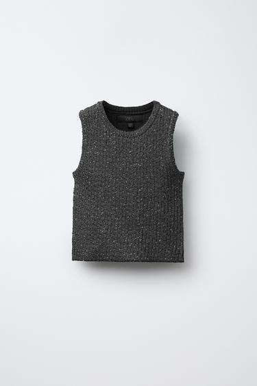 Zara SEQUIN KNIT TOP - Gray
