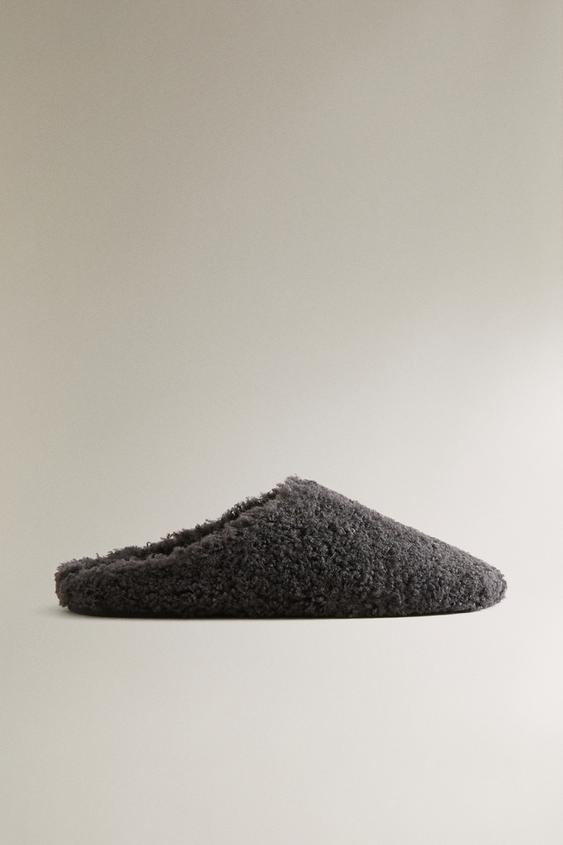 FAUX SHEARLING MULE SLIPPERS - Dark Grey by Zara - Image 0