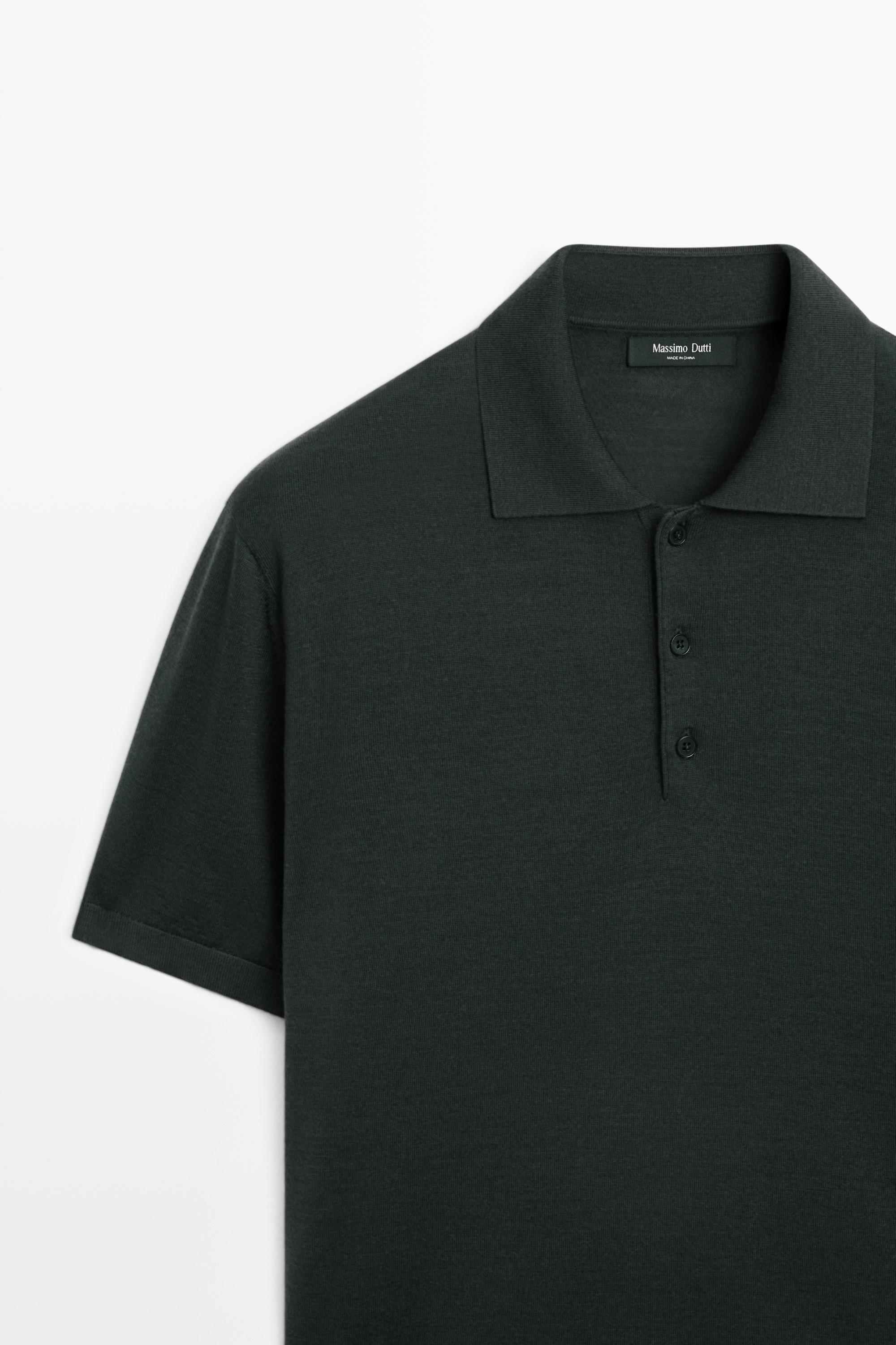 Wool blend knit polo shirt