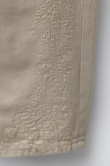 EMBROIDERED WIDE-LEG TROUSERS - Beige by Zara - Image 3