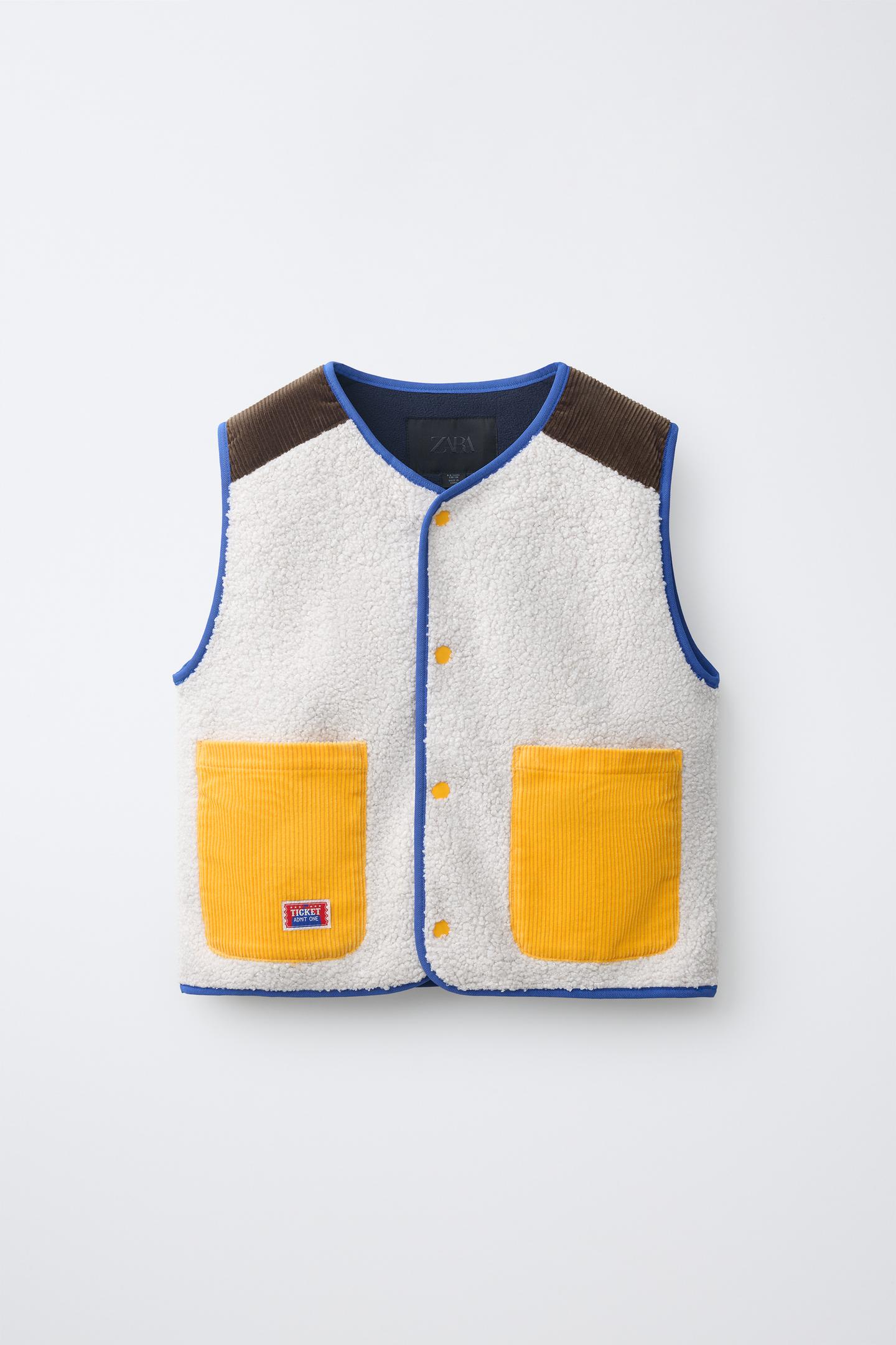 Детский жилет Zara Colorblock Faux Shearling Vest, цвет: Экрю — фото 2