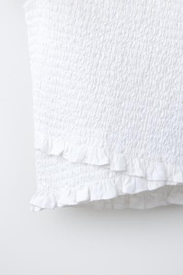 SMOCKED LINEN BLEND TOP - Oyster-white by Zara - Image 3