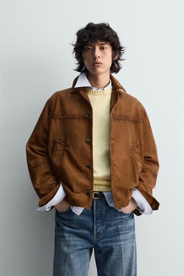 Zara RELAXED FIT SUEDE LEATHER JACKET LIMITED EDITION - Brandy