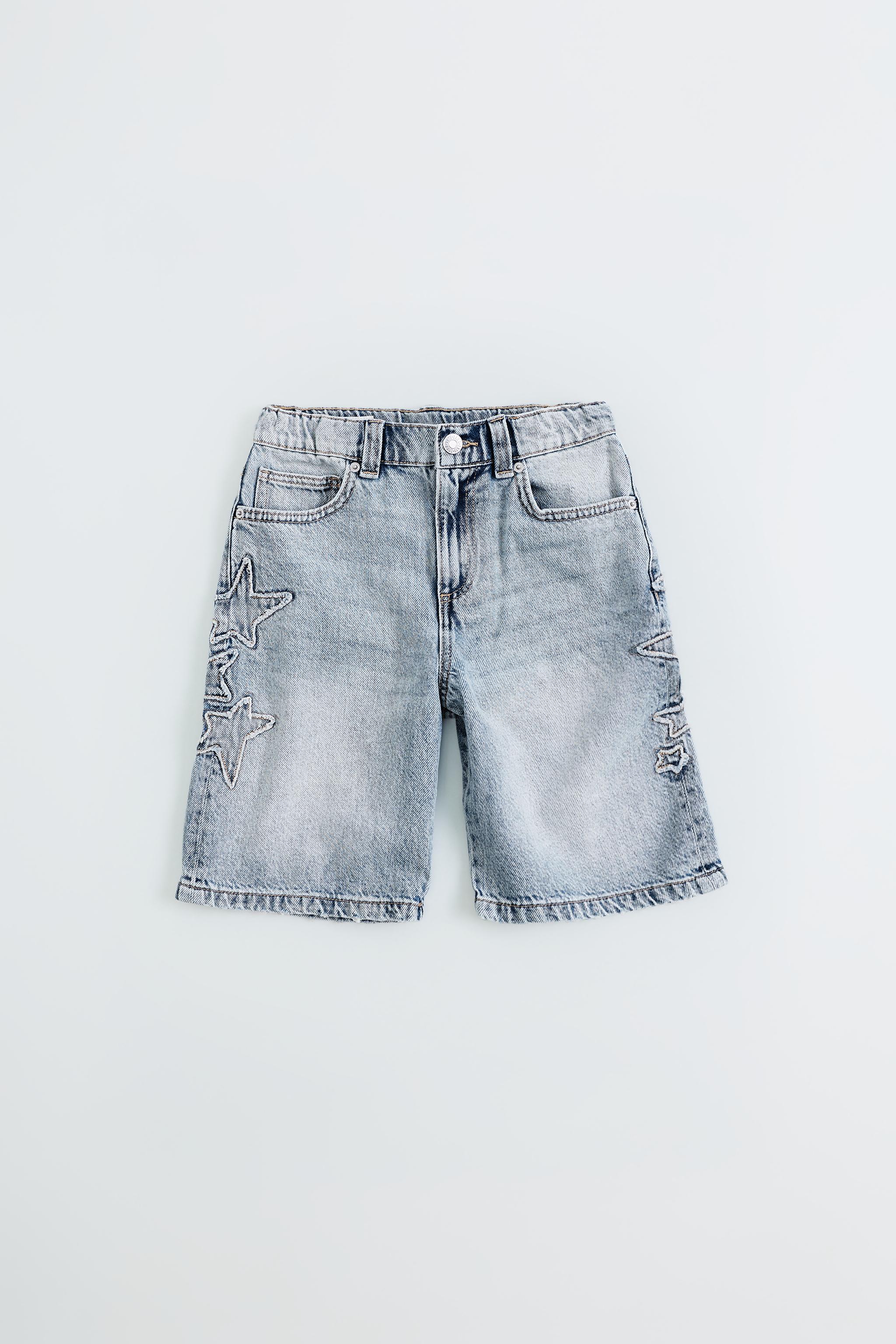 STAR DENIM SHORTS — Mid-blue