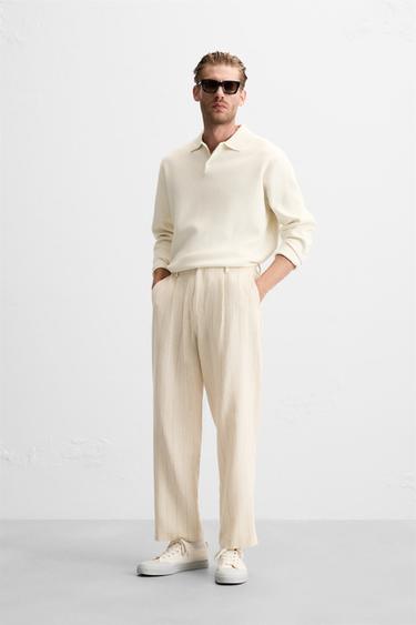 PLEATED STRIPED TROUSERS - Ecru by Zara - Image 0