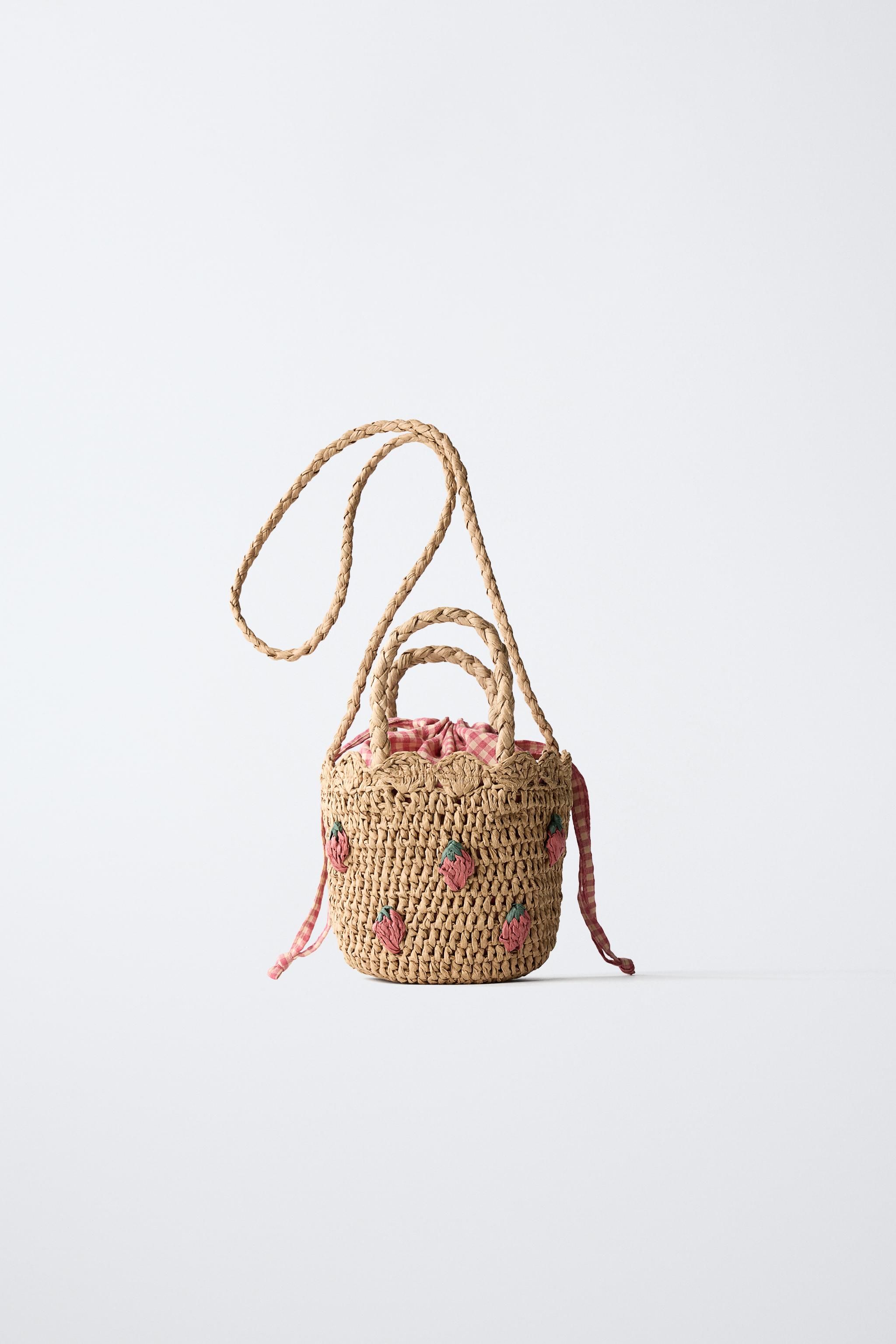 STRAWBERRY RAFFIA-EFFECT BASKET BAG Camel Brown ZARA Australia
