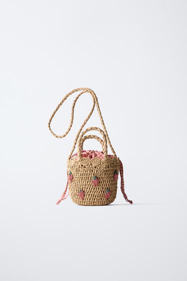 Zara STRAWBERRY RAFFIA EFFECT BASKET - Camel Brown