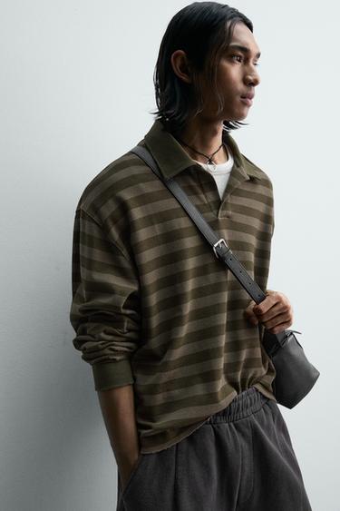 STRIPED PIQUÉ RUGBY POLO SHIRT - Dark khaki by Zara - Image 6