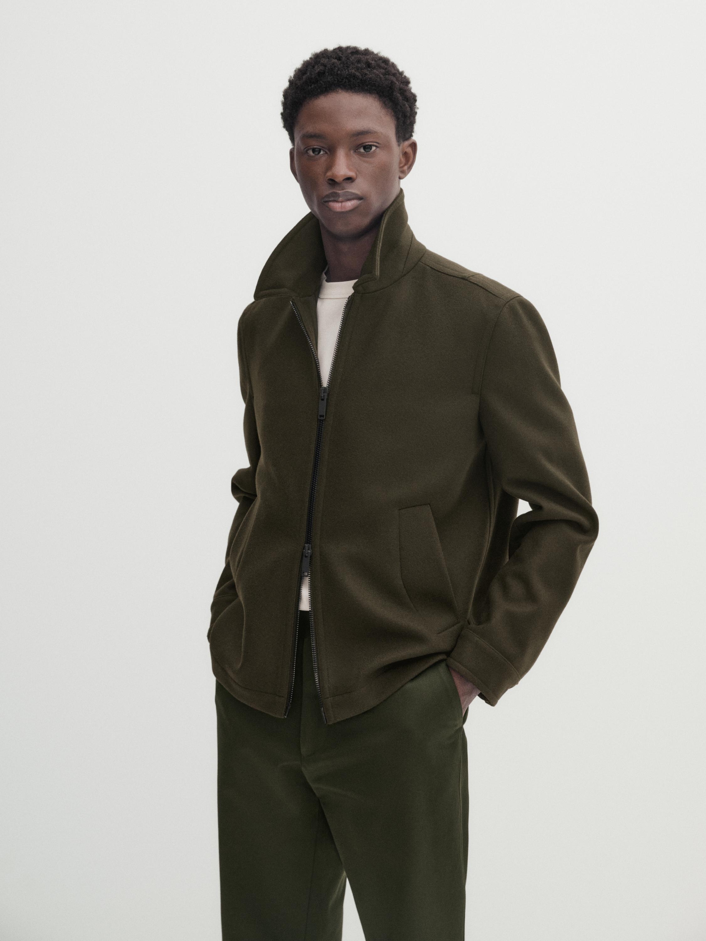 Wool blend jacket with zip - Studio - olive green | ZARA United States