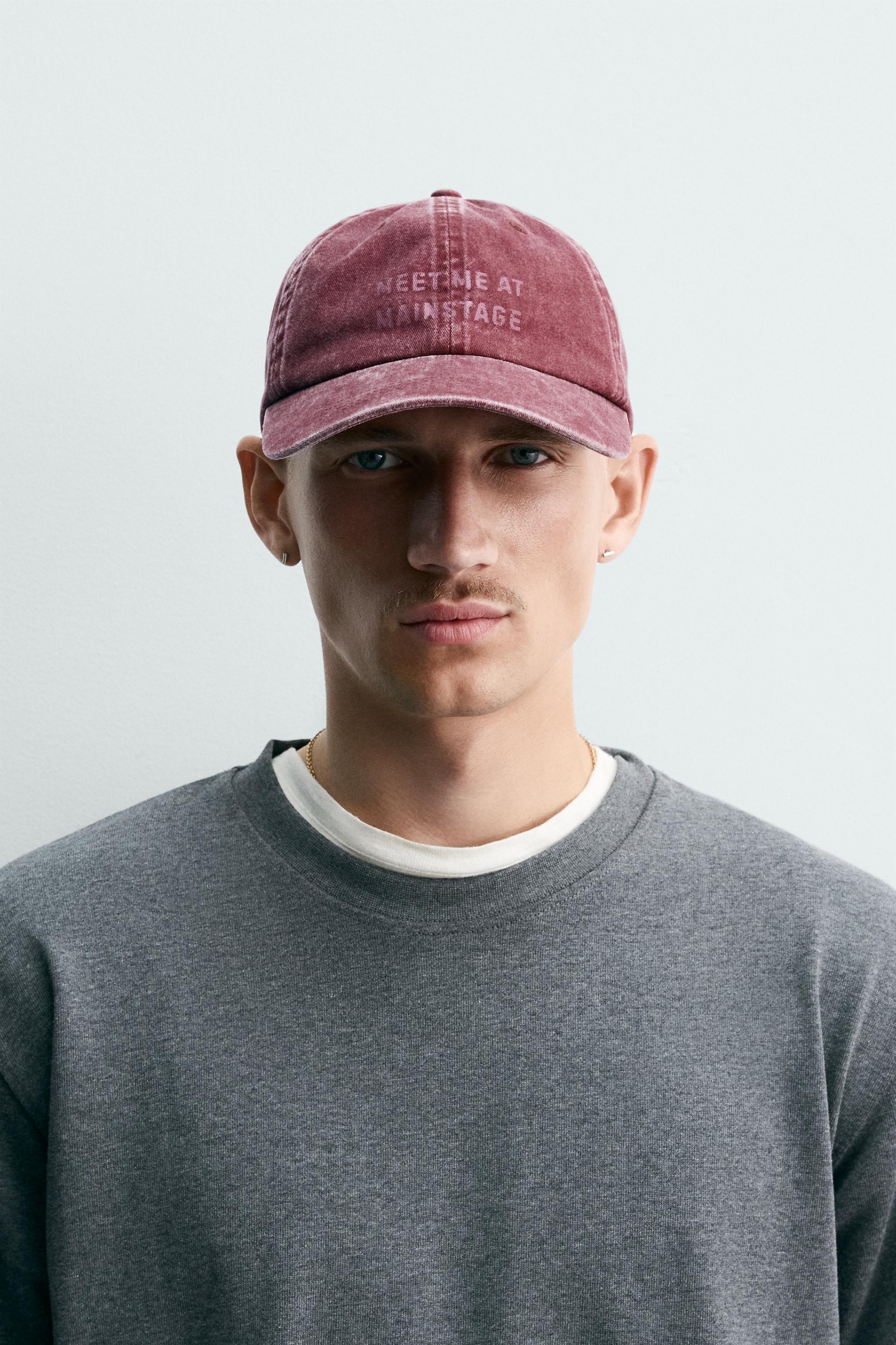 WASHED TEXT PRINT CAP — Red (alternate view)