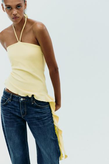 Zara 荷葉邊紋理上衣 - 黃色