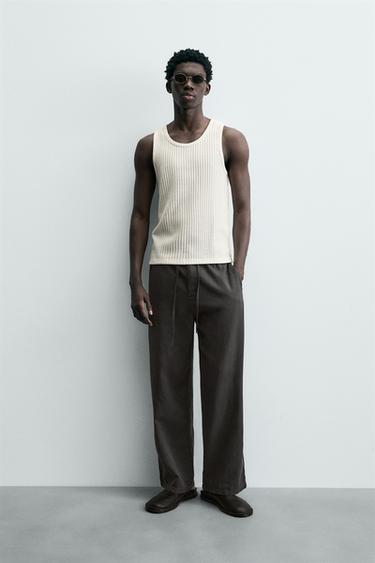 PANTALÓN RELAXED FIT CON LINO - Gris de Zara - Imagen 0