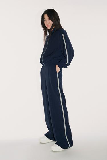 WIDE-LEG TROUSERS WITH SIDE STRIPE - Navy blue by Zara
