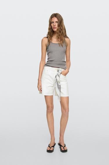 Pantalón corto denim tiro medio - Blanco roto de Zara - Imagen 0