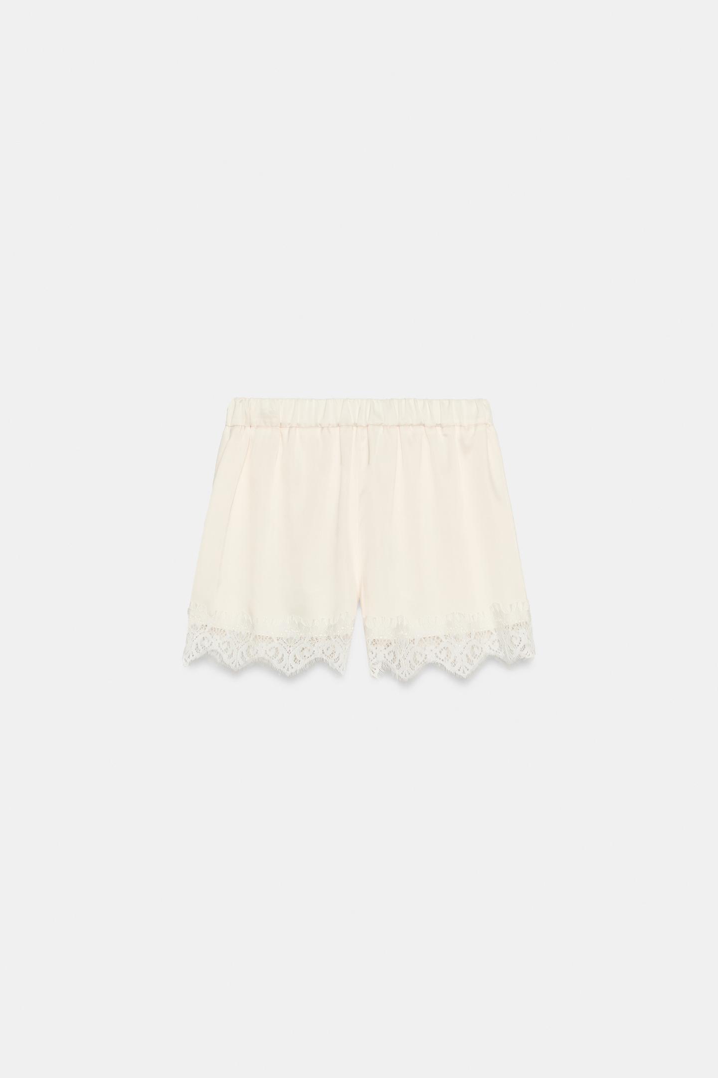 Женские шорты Zara Satin Lace, цвет: Экрю — фото 7