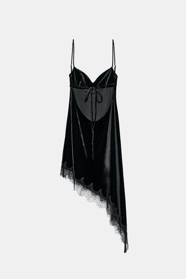 ROBE MI-LONGUE EN VELOURS ET DENTELLE - Noir de Zara - Image 4