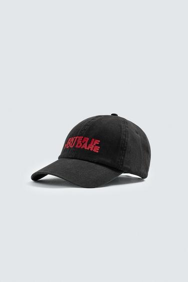 GORRA RENTADA AMB MISSATGE ESTAMPAT - Gris antracita de Zara