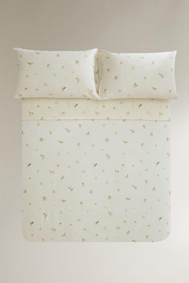 MIMOSA PRINT LINEN AND COTTON DUVET COVER - Oyster-white by Zara