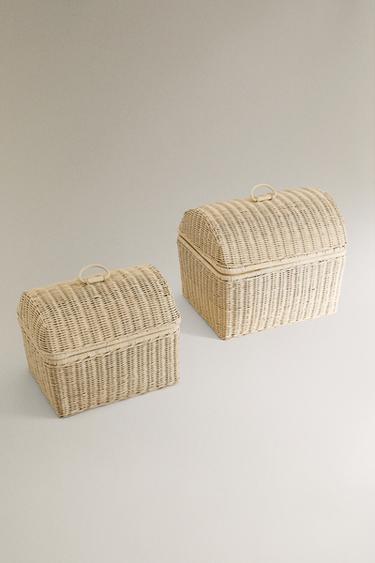 KIDS’ RATTAN HAMPER WITH LID - Oyster-white by Zara - Image 1