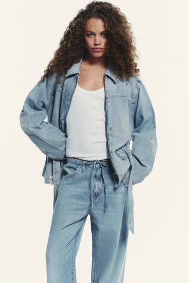 DRAWSTRING FLOWING TRF DENIM TROUSERS - Blue by Zara