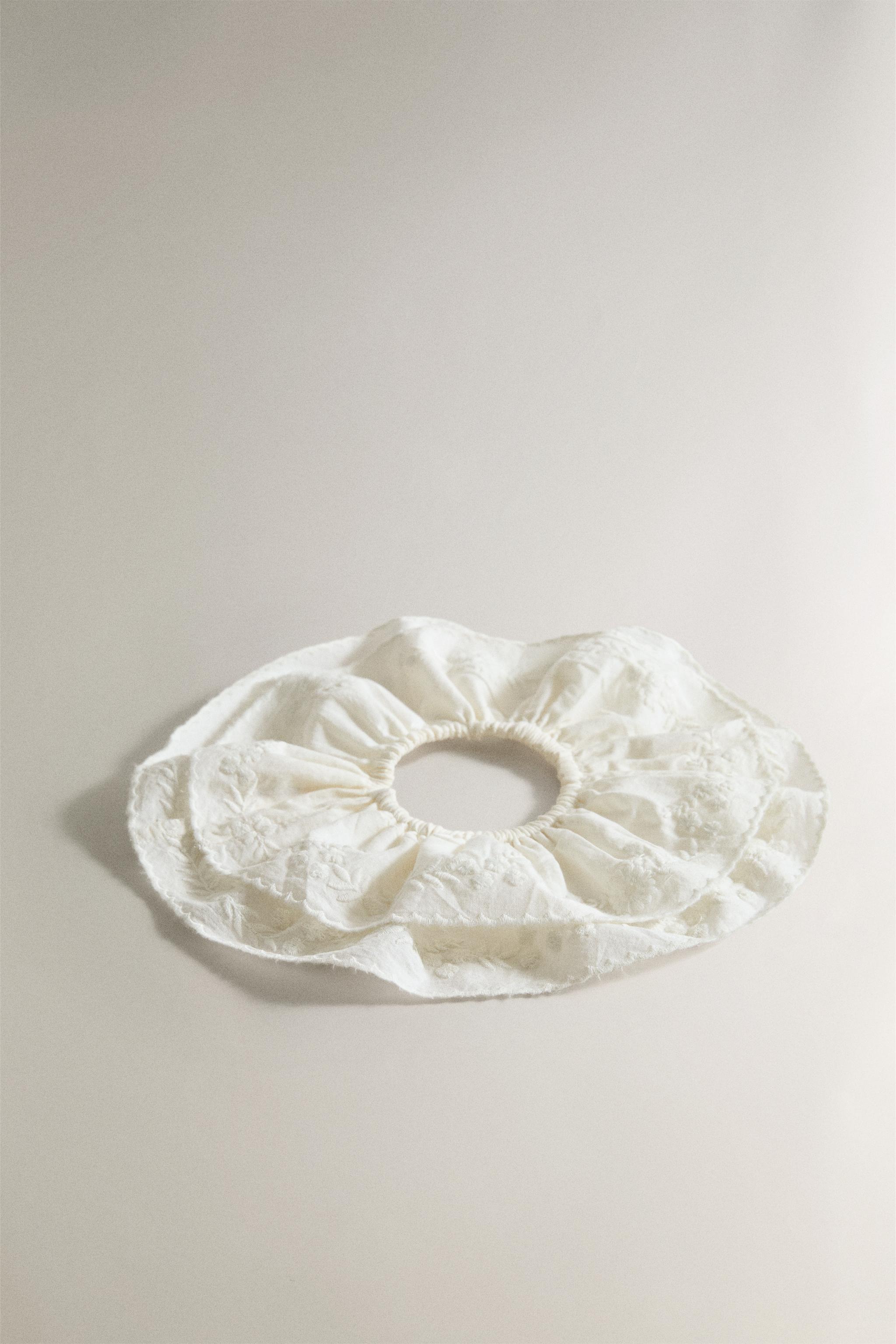 EMBROIDERED COTTON SCRUNCHIES (PACK OF 2) — Ivory