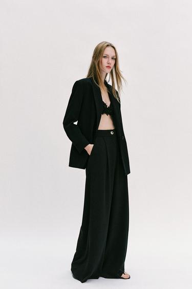 Zara GOLD BUTTON PALAZZO PANTS - Black