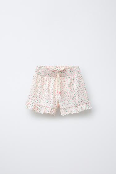 PRINTED FRILL BERMUDA SHORTS - Ecru by Zara