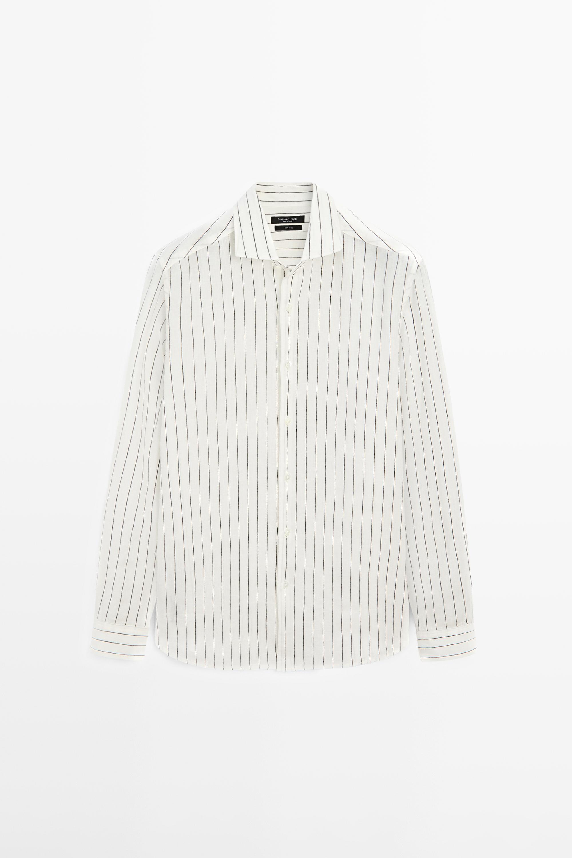 Chemise à rayures en pur lin coupe slim