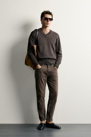 SLIM FIT CROPPED JEANS - Brown by Zara - Image 0