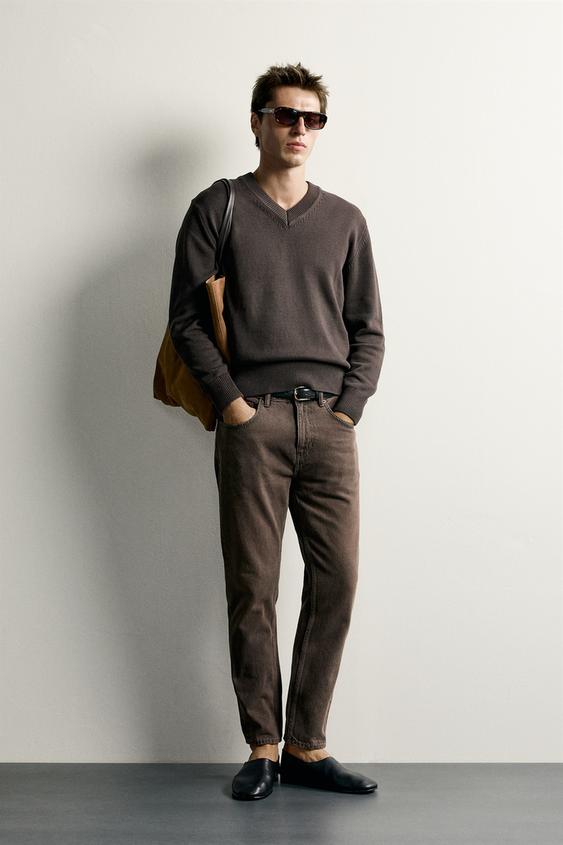 SLIM CROPPED FIT JEANS - Brown by Zara - Image 0
