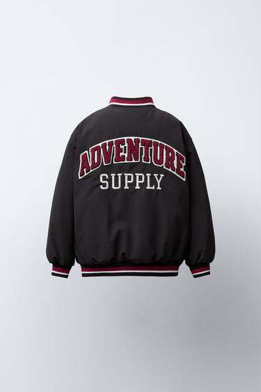 Zaras BOMBERJACKA MED TEDDYFODER OCH PATCH - Mörk antracit