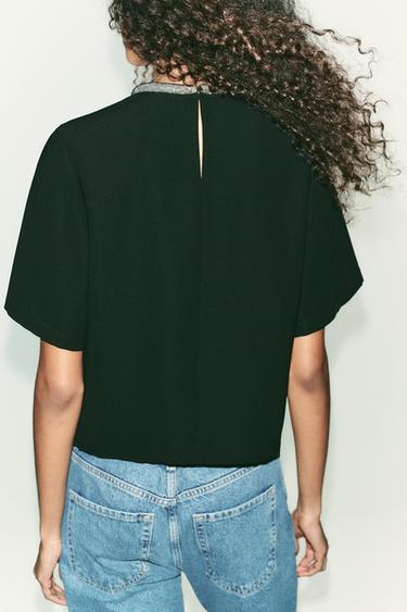 TOP WITH GLITTER NECK - Black by Zara - Image 4