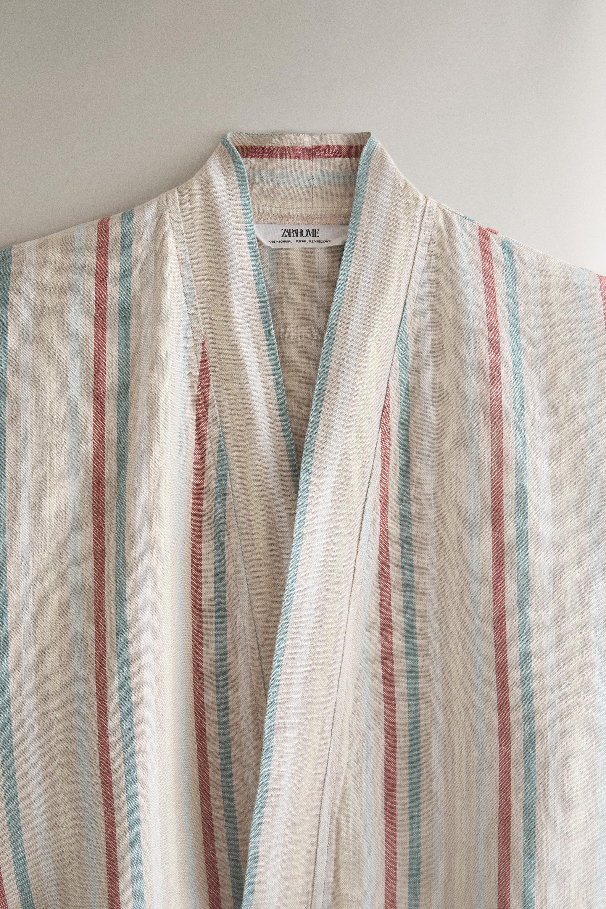 COLORED STRIPED LINEN BATHROBE — Multicolored