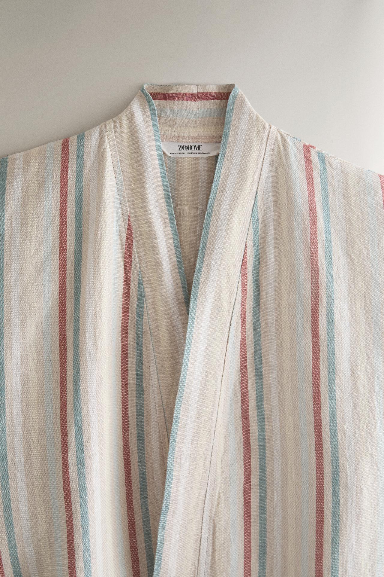 COLORED STRIPED LINEN BATHROBE — Multicolored