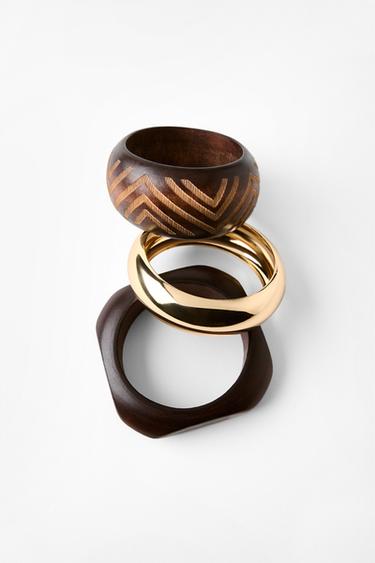 PACK OF 3 METAL AND WOODEN BRACELETS - Brown by Zara