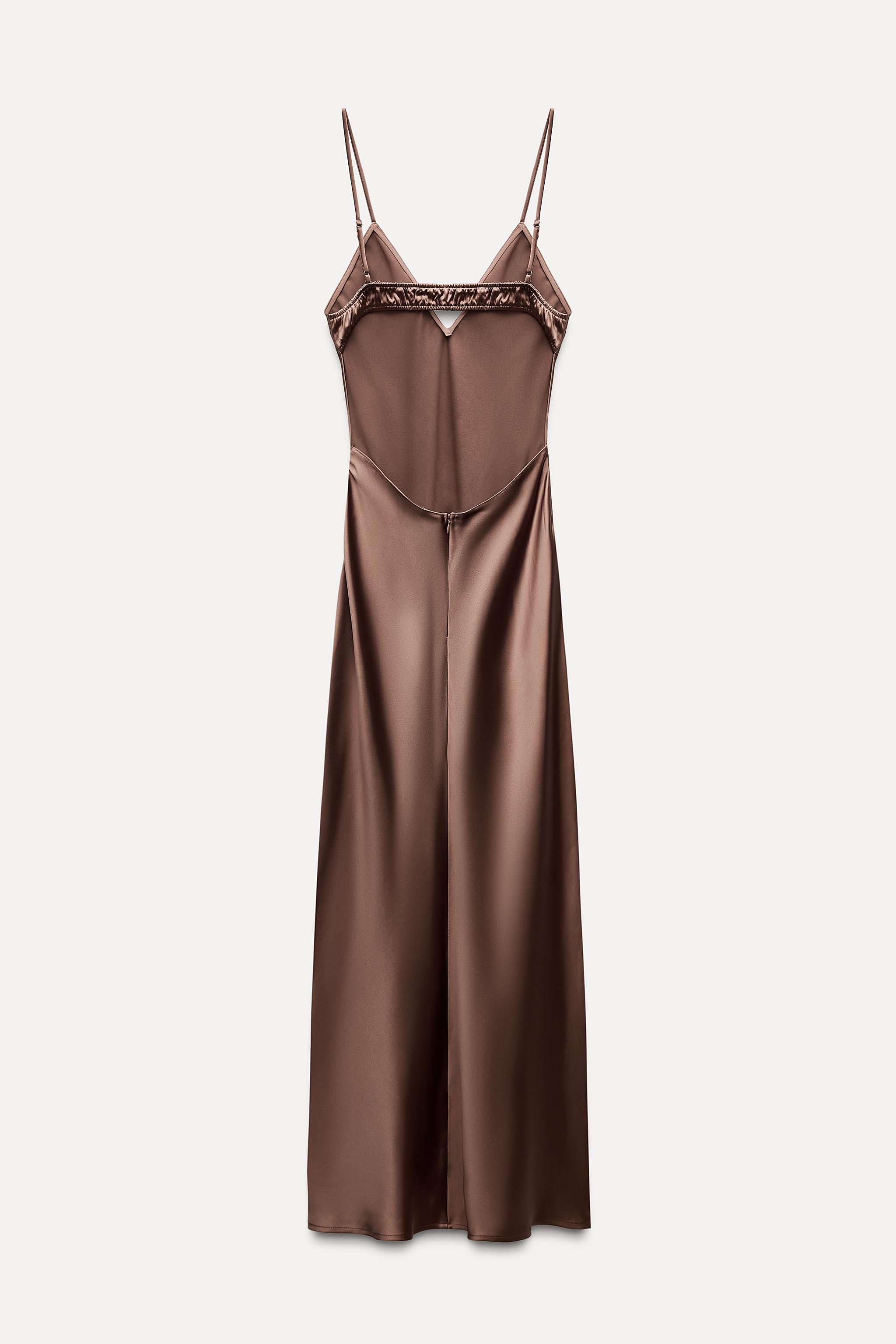 SATIN EFFECT MIDI SLIP DRESS