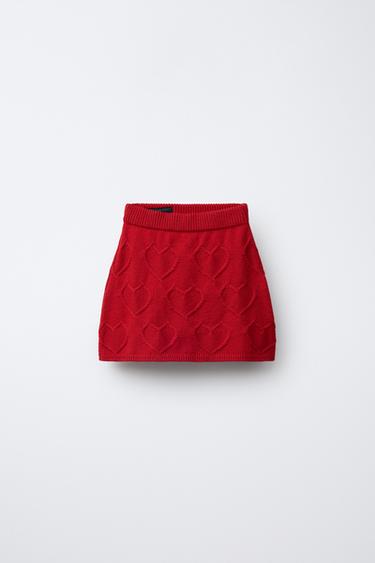 KNIT SKIRT WITH HEARTS - Red by Zara - Image 0
