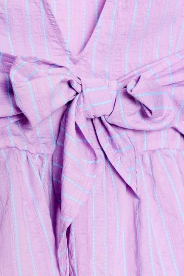 BLOUSE À RAYURES MANCHES BOUFFANTES ET NŒUD - Rose / Lilas de Zara - Image 6