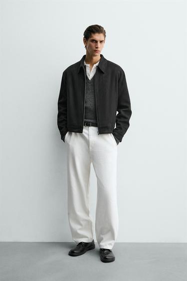 Zara CROPPED FAUX SUEDE JACKET - Black